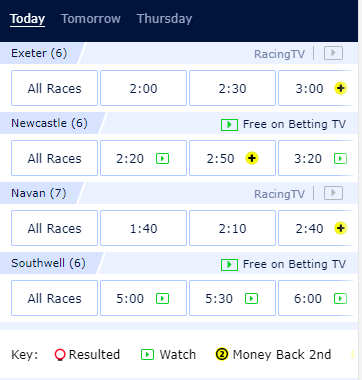 William Hill TV showing racing times and schedule