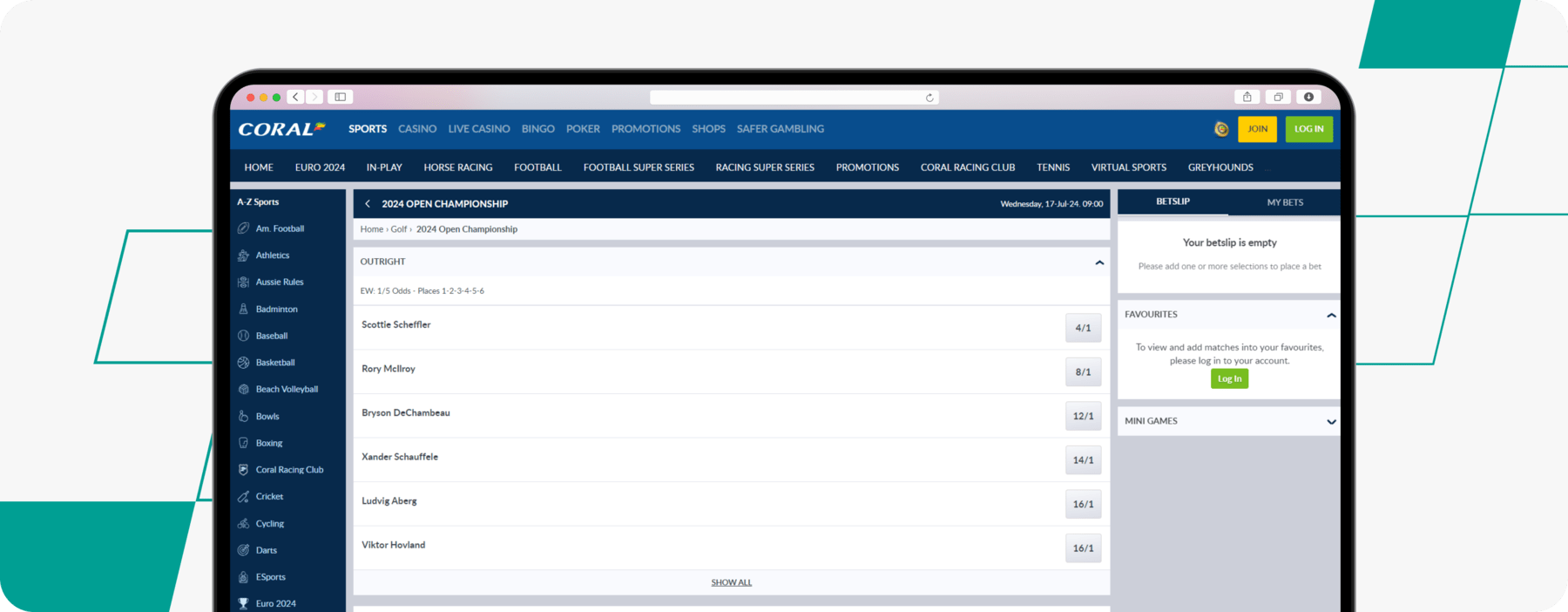 coral open betting desktop screenshot