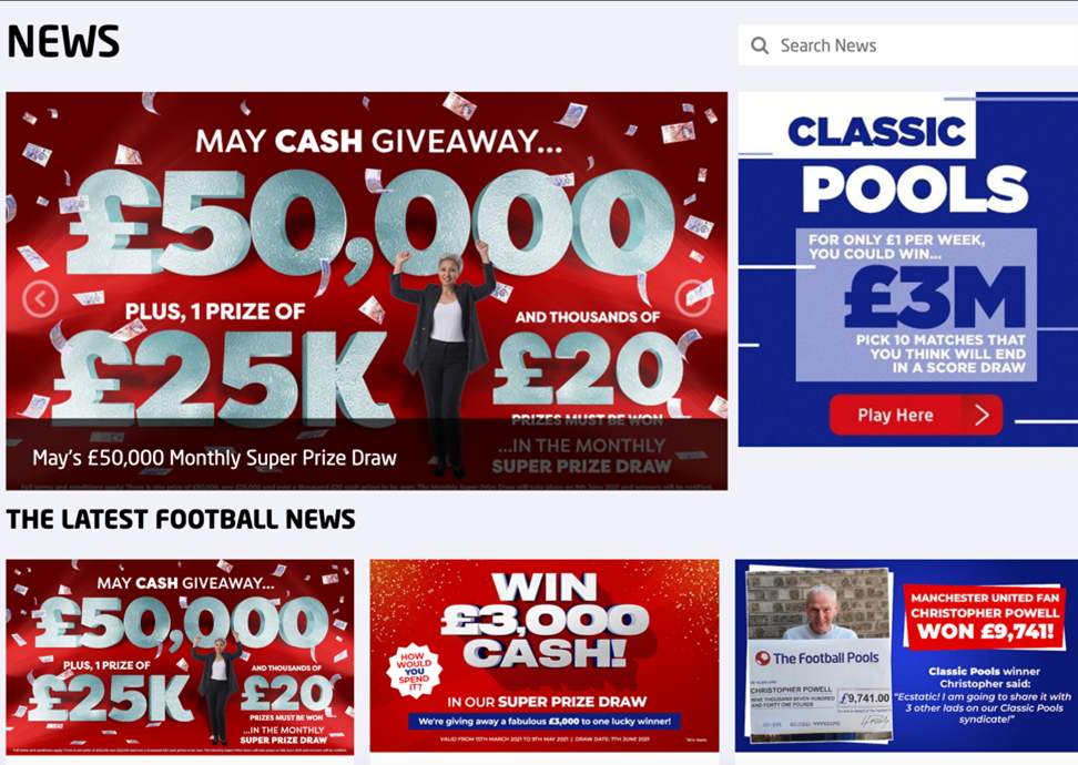 The Football Pools news page