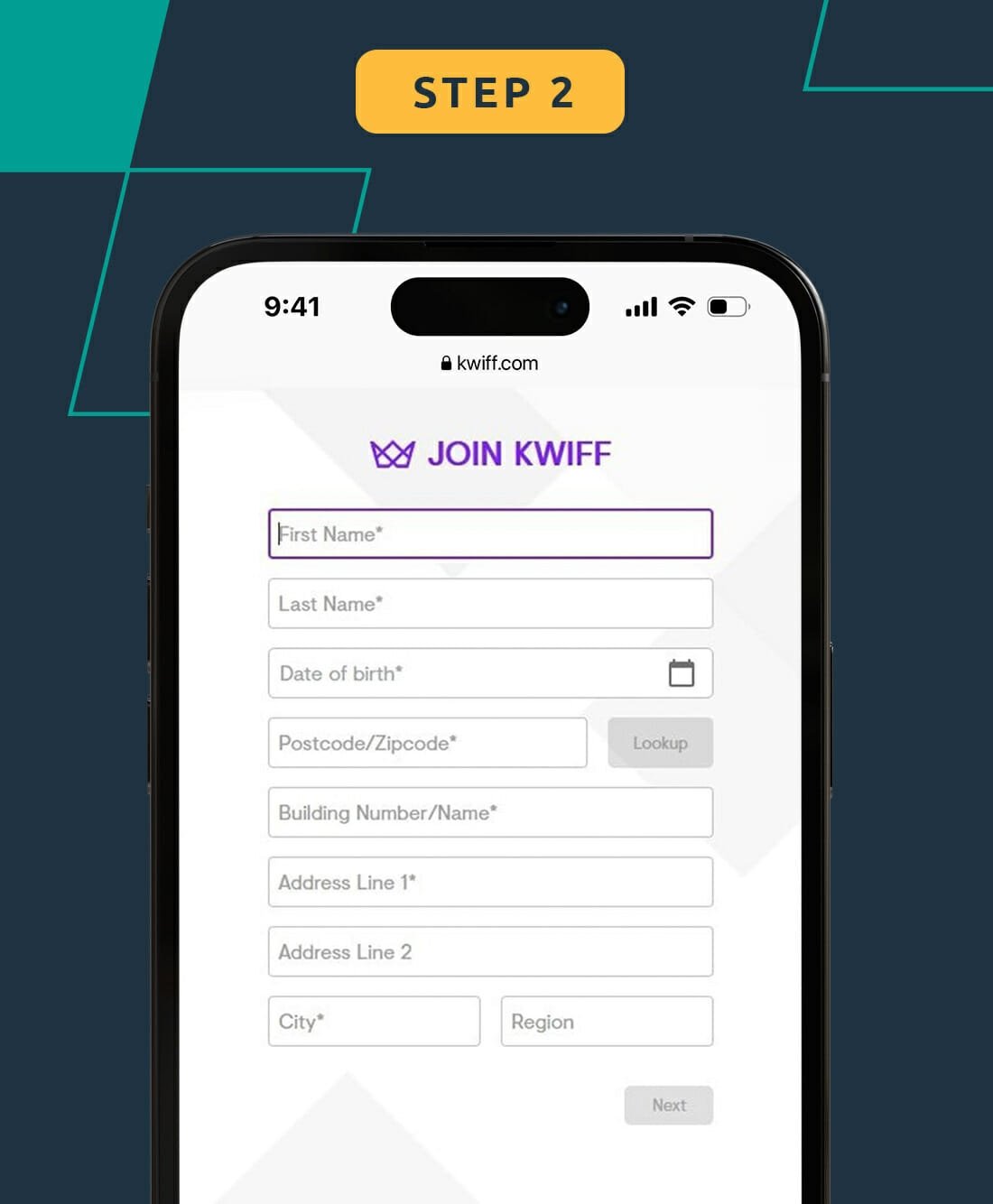 Kwiff Registration Screenshot