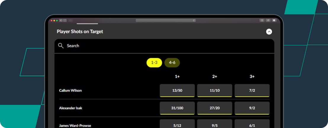 Screenshot showing the player shots on target for the match West Ham vs Newcastle United.