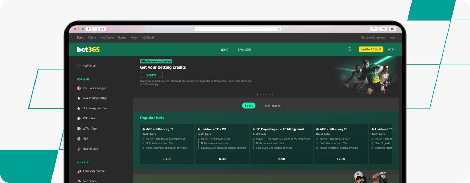 screenshot of bet365 denmark betting