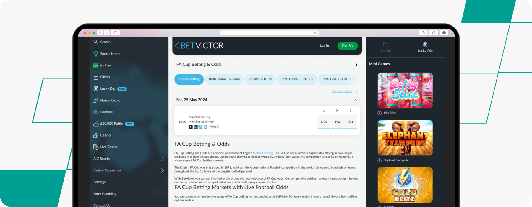 screenshot of betvictor fa cup odds