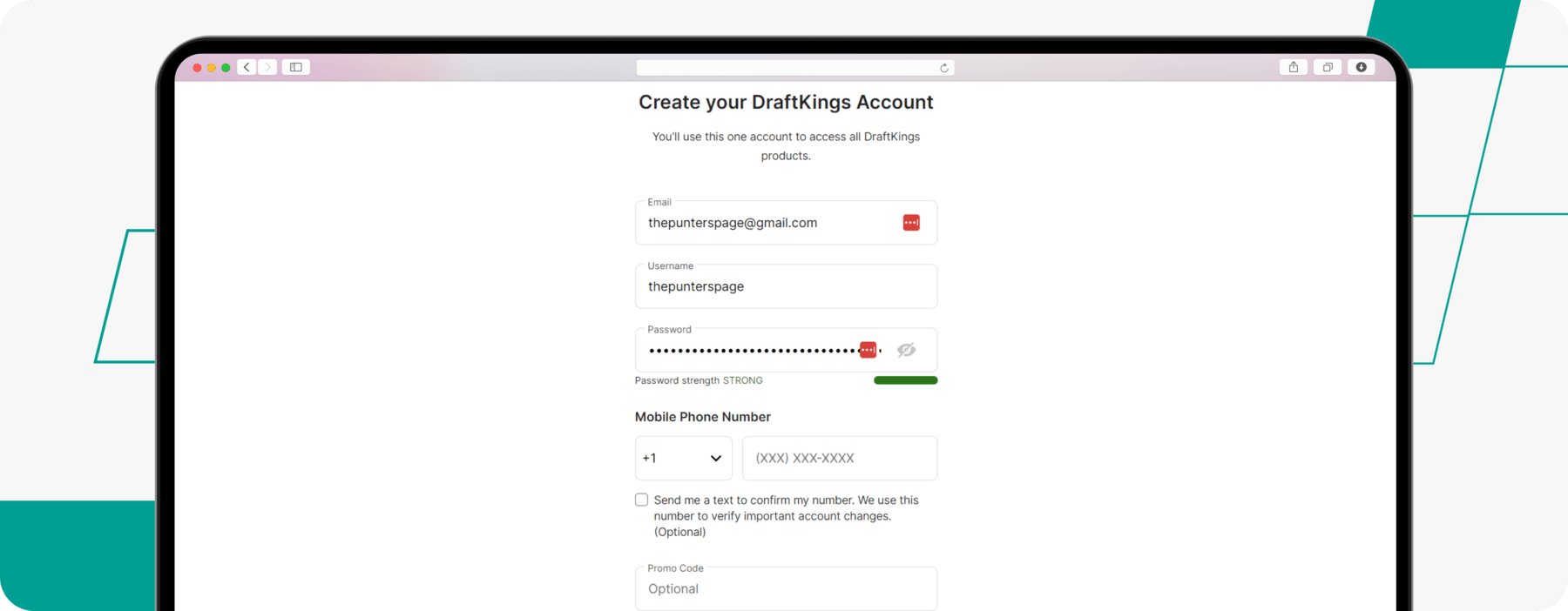 DraftKings sign up desktop screenshot